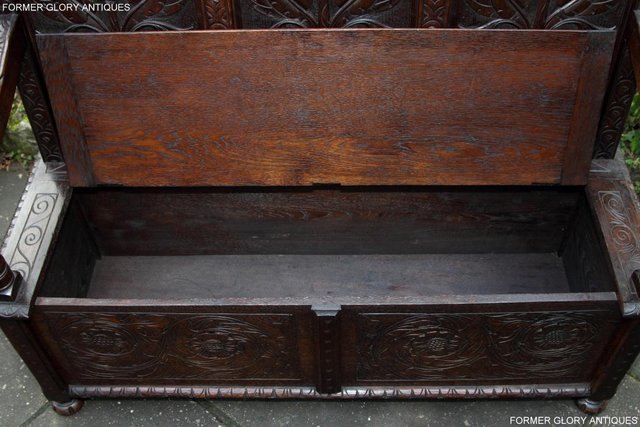 Image 19 of CARVED OAK SETTLE ARMCHAIR MONKS BENCH HALL SEAT PEW CHEST