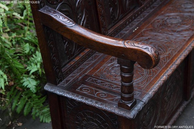 Image 26 of CARVED OAK SETTLE ARMCHAIR MONKS BENCH HALL SEAT PEW CHEST