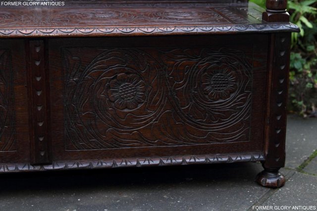 Image 29 of CARVED OAK SETTLE ARMCHAIR MONKS BENCH HALL SEAT PEW CHEST