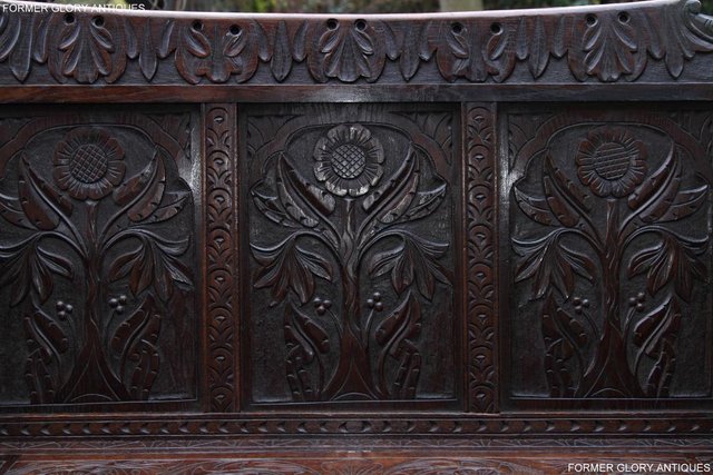 Image 30 of CARVED OAK SETTLE ARMCHAIR MONKS BENCH HALL SEAT PEW CHEST