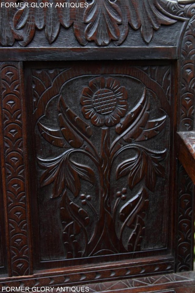 Image 36 of CARVED OAK SETTLE ARMCHAIR MONKS BENCH HALL SEAT PEW CHEST