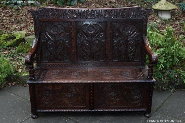 Image 39 of CARVED OAK SETTLE ARMCHAIR MONKS BENCH HALL SEAT PEW CHEST