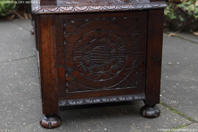 Image 40 of CARVED OAK SETTLE ARMCHAIR MONKS BENCH HALL SEAT PEW CHEST