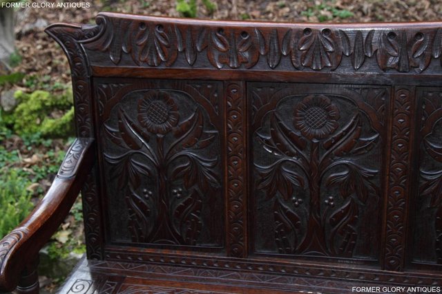 Image 43 of CARVED OAK SETTLE ARMCHAIR MONKS BENCH HALL SEAT PEW CHEST