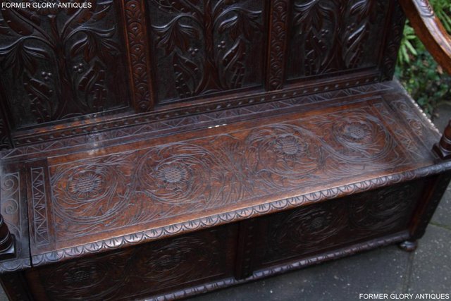 Image 44 of CARVED OAK SETTLE ARMCHAIR MONKS BENCH HALL SEAT PEW CHEST