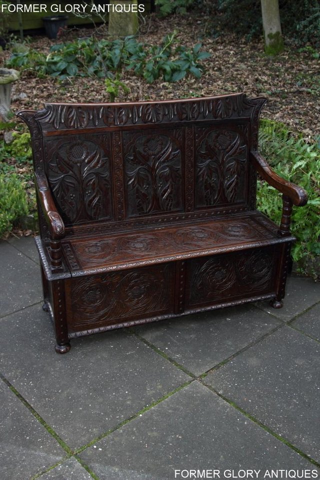 Image 47 of CARVED OAK SETTLE ARMCHAIR MONKS BENCH HALL SEAT PEW CHEST