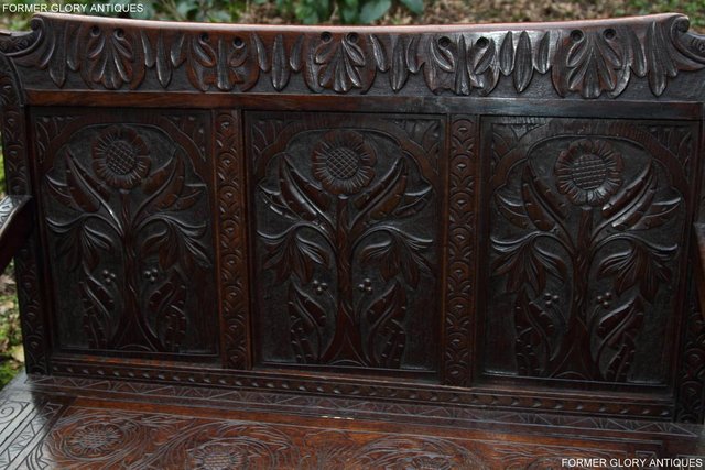 Image 51 of CARVED OAK SETTLE ARMCHAIR MONKS BENCH HALL SEAT PEW CHEST