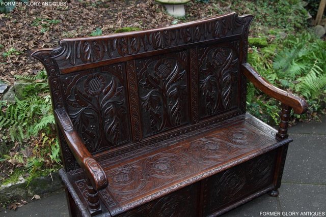 Image 58 of CARVED OAK SETTLE ARMCHAIR MONKS BENCH HALL SEAT PEW CHEST
