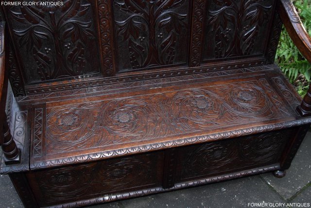 Image 65 of CARVED OAK SETTLE ARMCHAIR MONKS BENCH HALL SEAT PEW CHEST