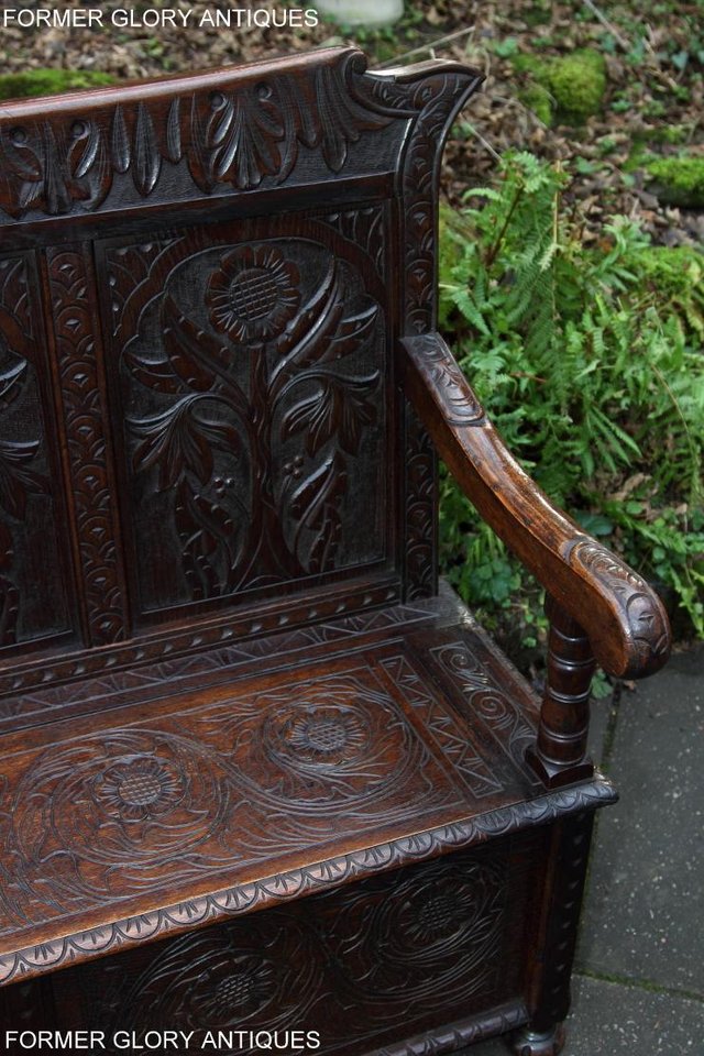 Image 68 of CARVED OAK SETTLE ARMCHAIR MONKS BENCH HALL SEAT PEW CHEST