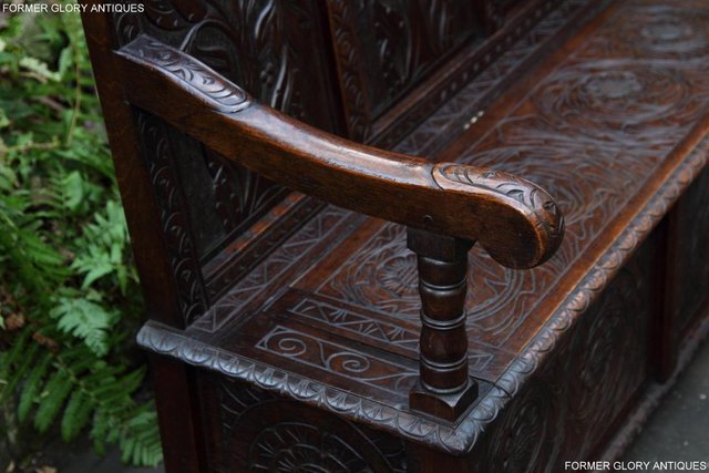 Image 70 of CARVED OAK SETTLE ARMCHAIR MONKS BENCH HALL SEAT PEW CHEST
