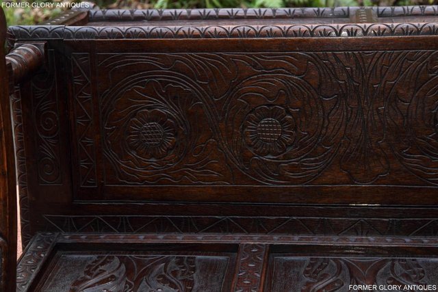 Image 71 of CARVED OAK SETTLE ARMCHAIR MONKS BENCH HALL SEAT PEW CHEST