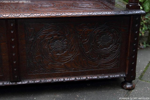 Image 77 of CARVED OAK SETTLE ARMCHAIR MONKS BENCH HALL SEAT PEW CHEST