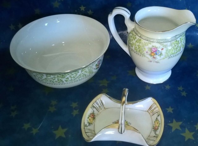 Preview of the first image of Vintage Noritake  cream/milk jug and sugar bowl  jug stands.