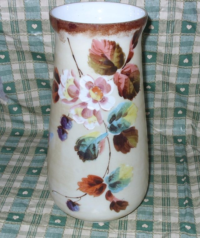Image 2 of Pretty Antique English  Glass Vase Hand Painted 26 cm C. 30s
