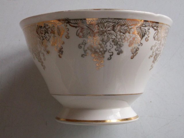 Preview of the first image of Royal Stafford WHITE & GILT SUGAR BOWL GRAPES & VINE 4½” DIA.