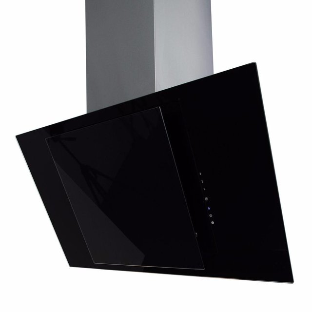 Preview of the first image of ANGLED 90CM BLACK GLASS EXTRACTOR CHIMNEY HOOD-NEW-WOW**.