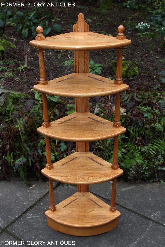 Preview of the first image of ERCOL LIGHT ELM WHATNOT CORNER DISPLAY SHELVING STAND UNIT.