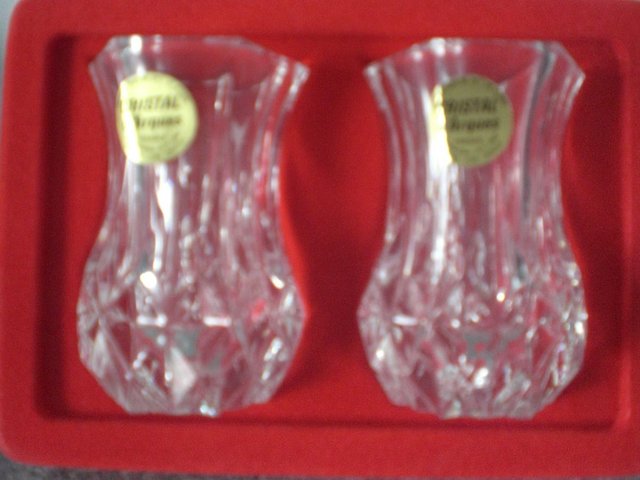 Preview of the first image of 2 Genuine Lead Crystal Violett Vases - Cristal d’Arques (Bra.