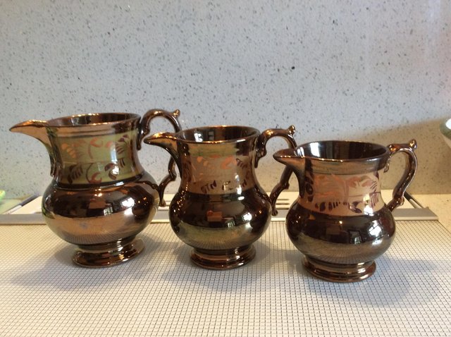 Image 3 of Set of Three Antique Copper Lustre Jugs
