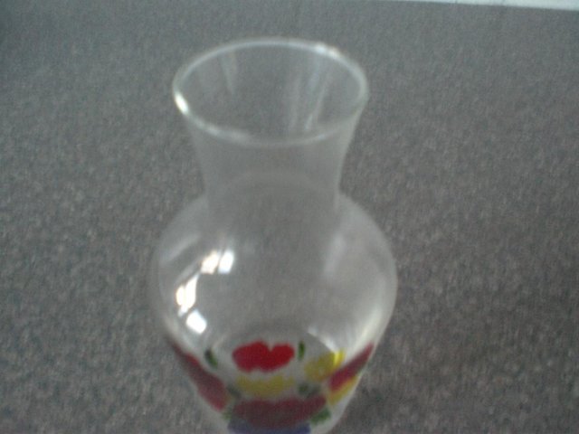 Image 2 of Clear Glass vase with Hand Painted Flowers on front