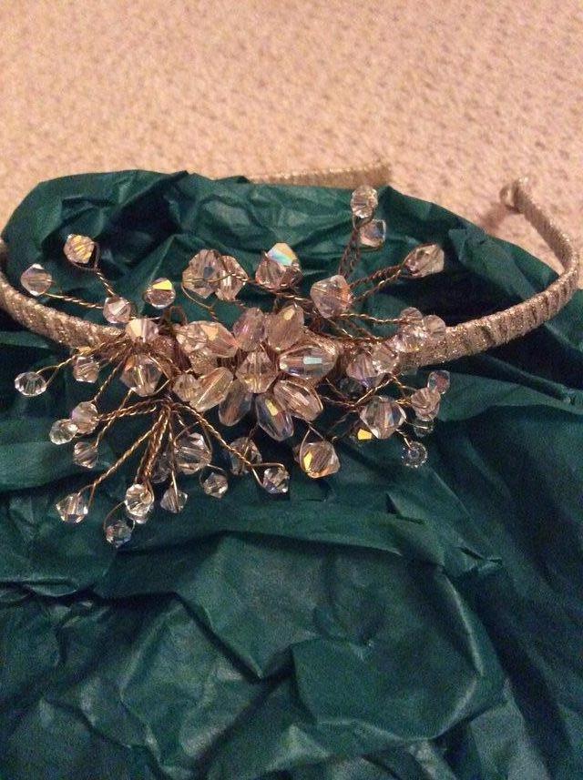 Preview of the first image of Clear beaded headpiece with covered gold band.