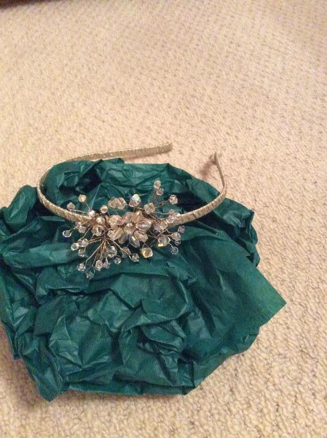Image 2 of Clear beaded headpiece with covered gold band