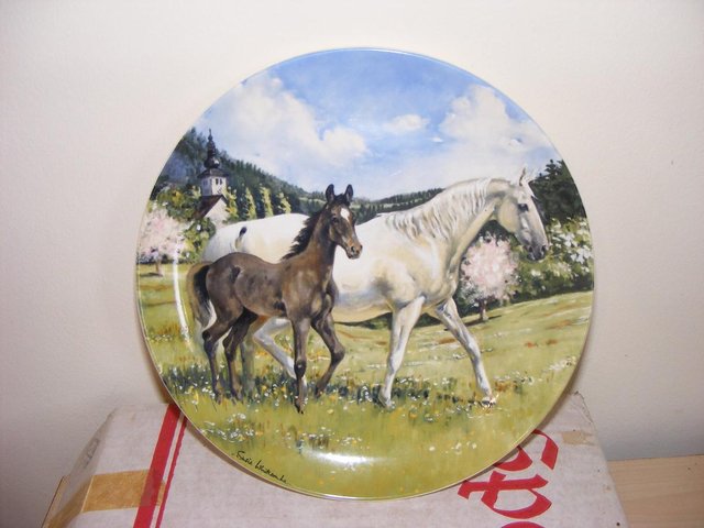 Preview of the first image of Austrian Lipizzaner Mare and Foal Horse Wall Plate By Spode.