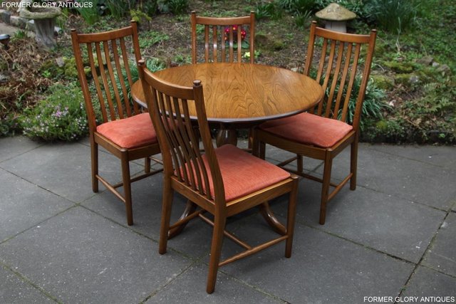 Image 8 of ERCOL GOLDEN DAWN CHESTER ROUND DINING TABLE & FOUR CHAIRS