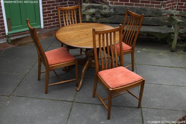 Image 9 of ERCOL GOLDEN DAWN CHESTER ROUND DINING TABLE & FOUR CHAIRS