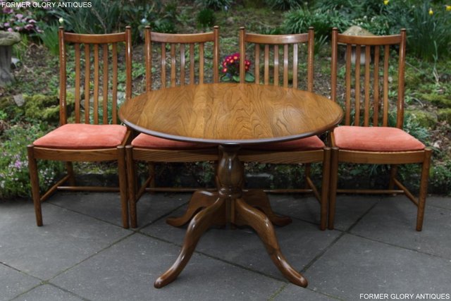 Image 10 of ERCOL GOLDEN DAWN CHESTER ROUND DINING TABLE & FOUR CHAIRS