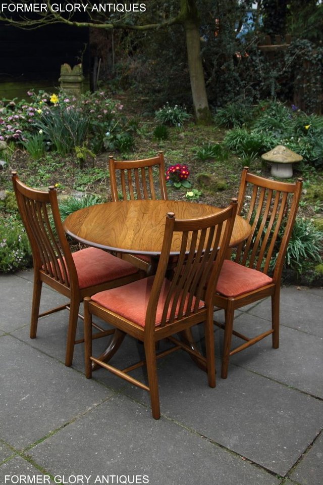 Image 15 of ERCOL GOLDEN DAWN CHESTER ROUND DINING TABLE & FOUR CHAIRS