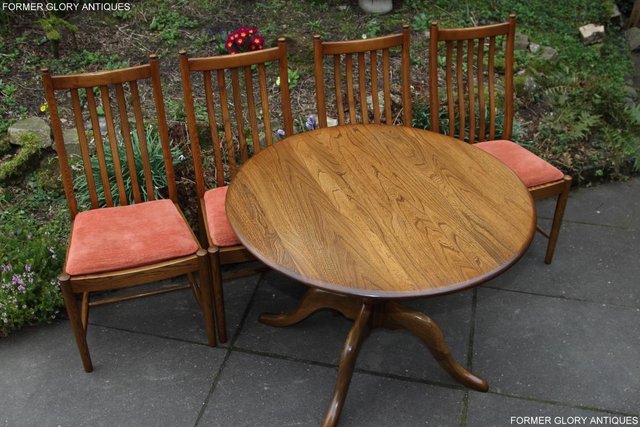 Image 18 of ERCOL GOLDEN DAWN CHESTER ROUND DINING TABLE & FOUR CHAIRS