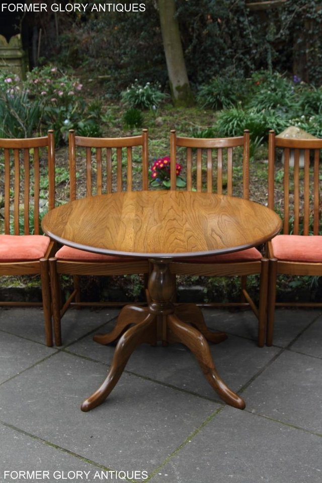 Image 21 of ERCOL GOLDEN DAWN CHESTER ROUND DINING TABLE & FOUR CHAIRS