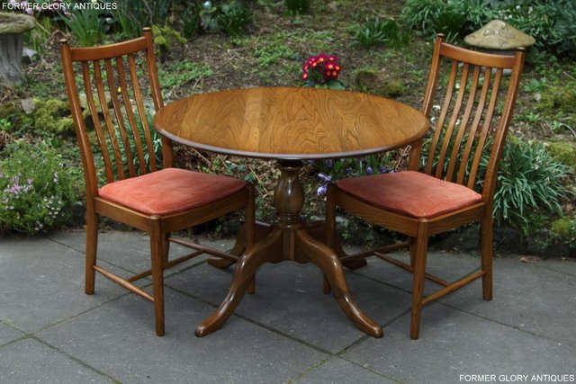 Image 23 of ERCOL GOLDEN DAWN CHESTER ROUND DINING TABLE & FOUR CHAIRS