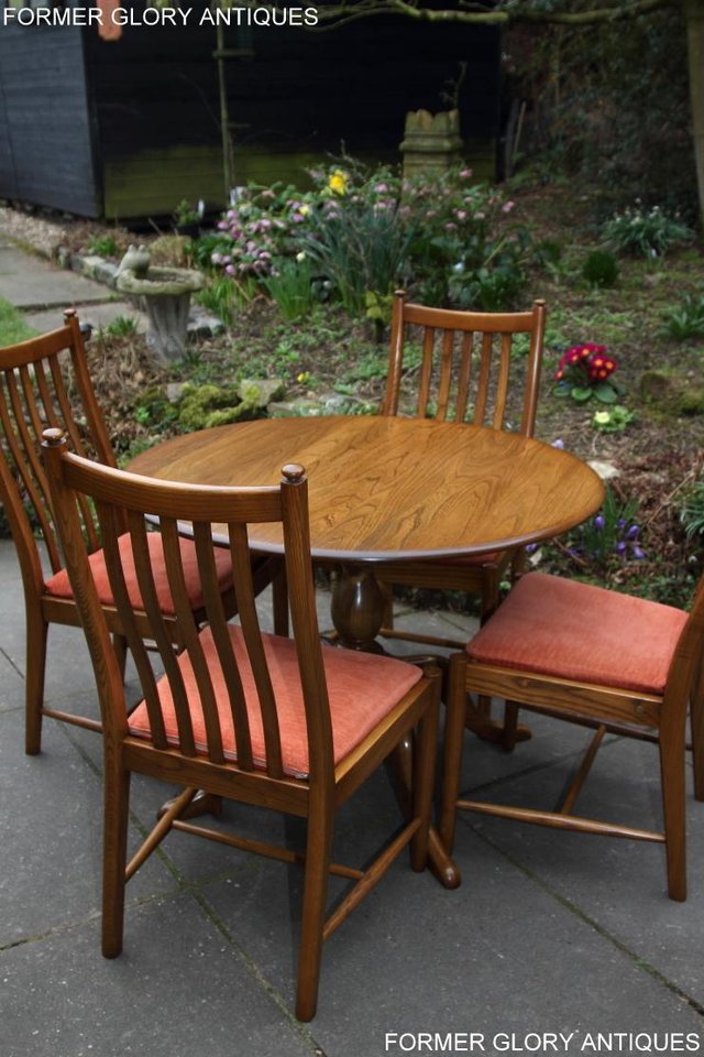 Image 41 of ERCOL GOLDEN DAWN CHESTER ROUND DINING TABLE & FOUR CHAIRS