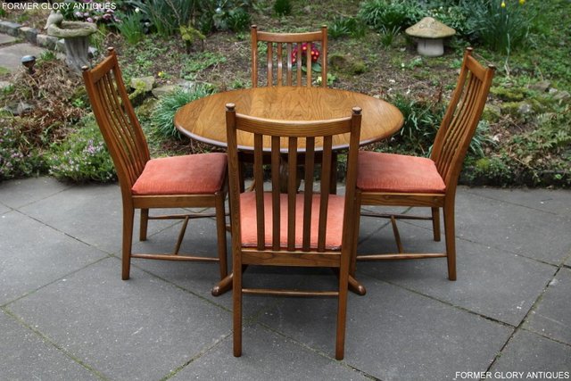 Image 47 of ERCOL GOLDEN DAWN CHESTER ROUND DINING TABLE & FOUR CHAIRS