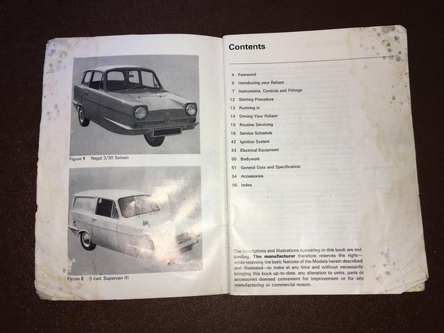 Preview of the first image of Owners handbook for Reliant Regal 3/30 saloon.