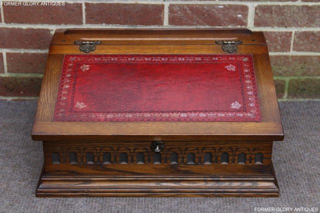 Preview of the first image of OLD CHARM LIGHT OAK WRITING DESK SLOPE CHEST BIBLE BOX TABLE.