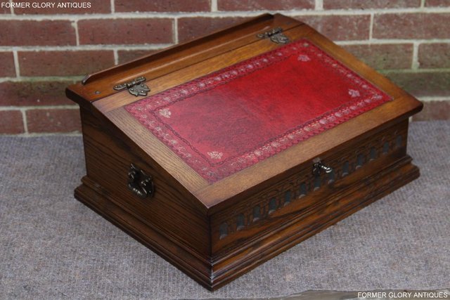 Image 2 of OLD CHARM LIGHT OAK WRITING DESK SLOPE CHEST BIBLE BOX TABLE