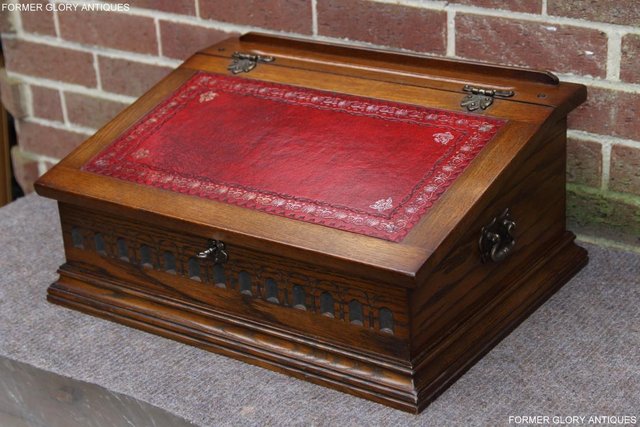 Image 3 of OLD CHARM LIGHT OAK WRITING DESK SLOPE CHEST BIBLE BOX TABLE