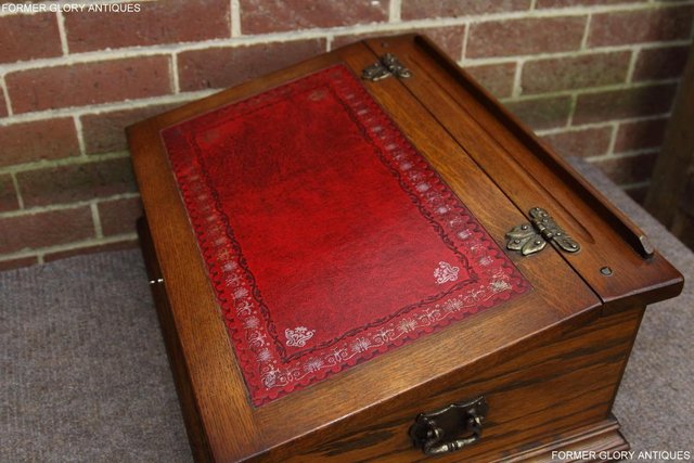 Image 15 of OLD CHARM LIGHT OAK WRITING DESK SLOPE CHEST BIBLE BOX TABLE