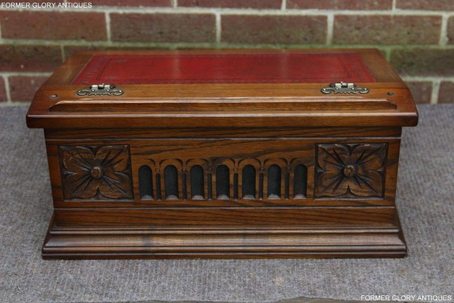 Image 22 of OLD CHARM LIGHT OAK WRITING DESK SLOPE CHEST BIBLE BOX TABLE