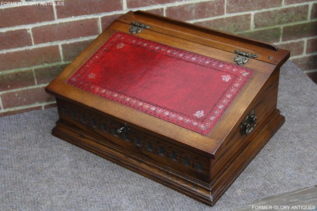 Image 24 of OLD CHARM LIGHT OAK WRITING DESK SLOPE CHEST BIBLE BOX TABLE