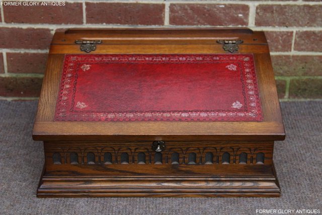 Image 32 of OLD CHARM LIGHT OAK WRITING DESK SLOPE CHEST BIBLE BOX TABLE