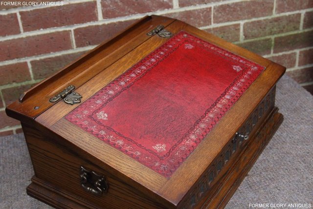 Image 45 of OLD CHARM LIGHT OAK WRITING DESK SLOPE CHEST BIBLE BOX TABLE
