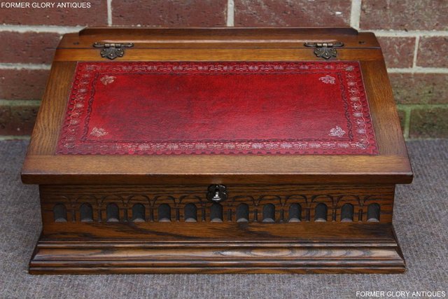 Image 58 of OLD CHARM LIGHT OAK WRITING DESK SLOPE CHEST BIBLE BOX TABLE