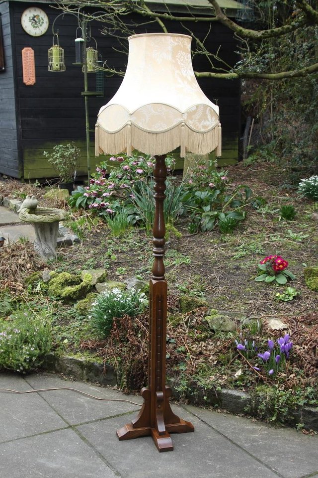 Preview of the first image of OLD CHARM LIGHT OAK STANDARD TABLE ARMCHAIR LAMP LIGHT SHADE.