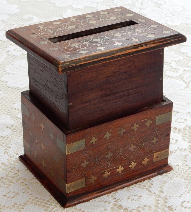 Preview of the first image of Vintage brass Inlaid Wooden Cigarette Dispenser Box.