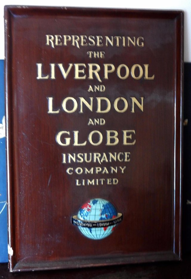 Preview of the first image of LIVERPOOL and LONDON and GLOBE INSURANCE ADVERTISING PLAQUE.